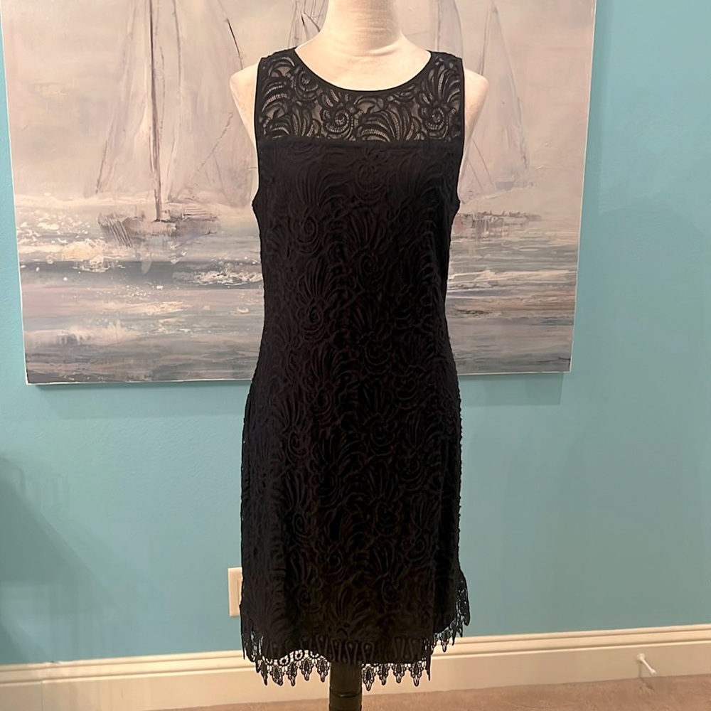 NWOT Laundry by Shelli Segal Black Crocheted Bodycon Dress, Sz 12 (Runs Small)